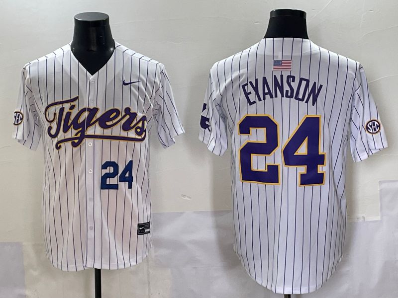 Men 2025 LSU Tigers #24 Eyanson White Stripe Nike Joint Name Nike NCAA Jersey style 3